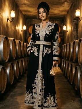 Embroidered Black Maxi Dress with Gold Accents